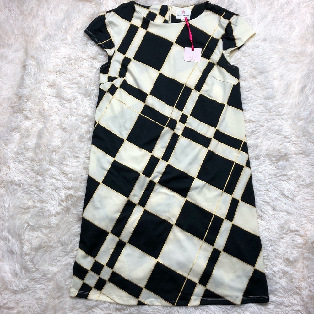 Julie Brown NYC cream black and gold print dress